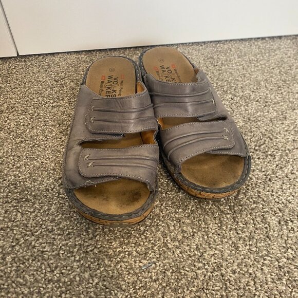 VOLKS WALKERS Slides Grey Wedged Leather Sandals Wedges Size EU 38 / Size US 8.5 - Picture 2 of 9